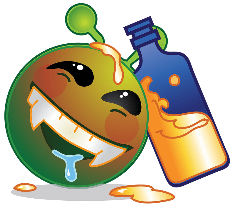 Smiley green alien drunk happy