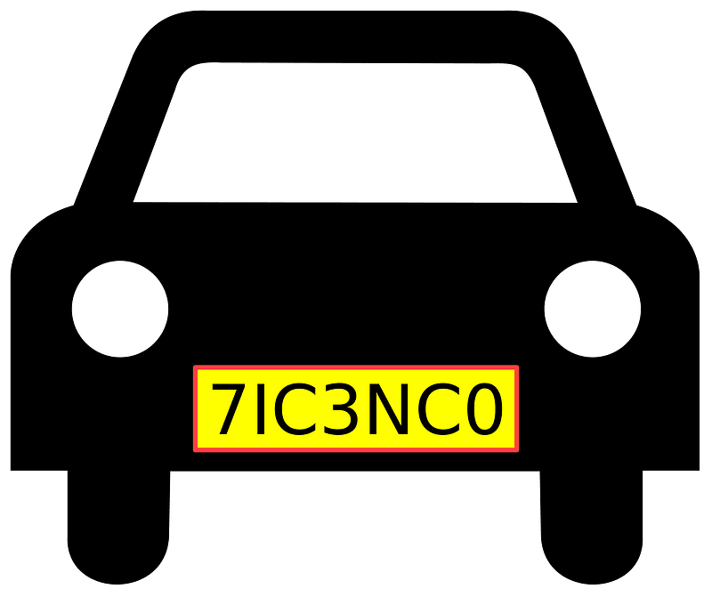 Aŭta silueto nigra kun licencplato