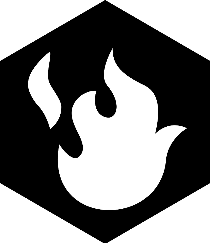Hex icon with fire black