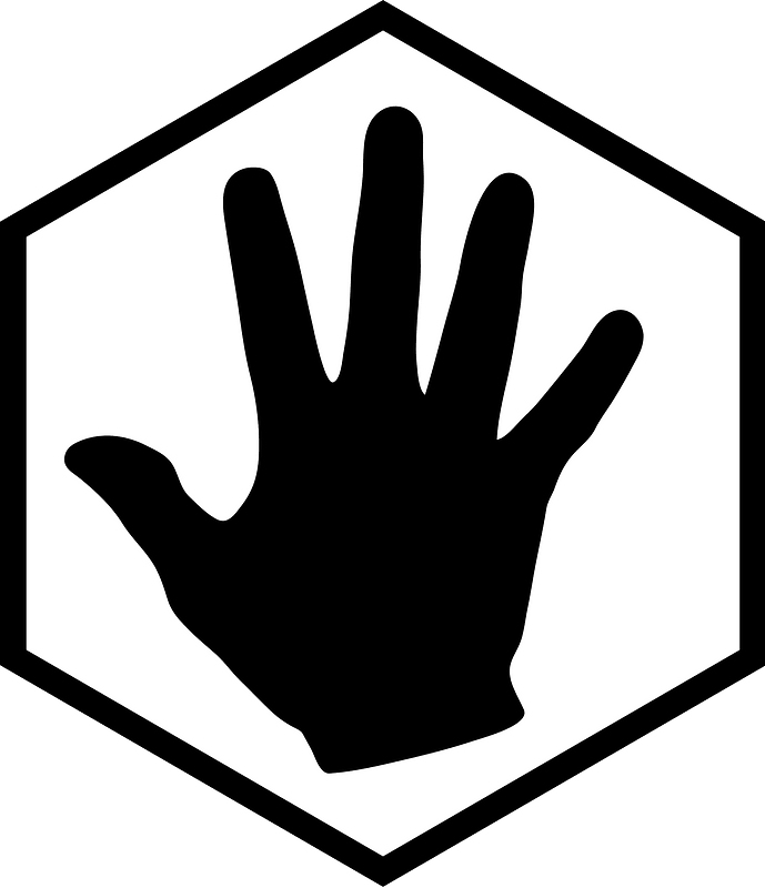 Hex icon with hand white