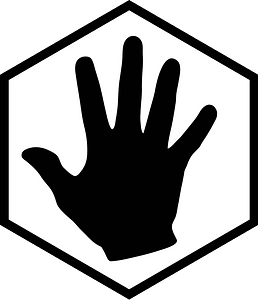 Hex icon with hand white