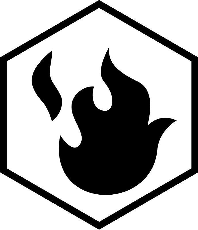 Hex icon with fire white