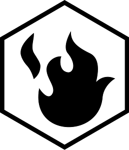 Hex icon with fire white