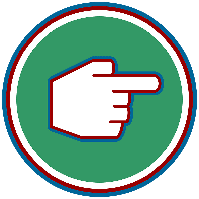 Right-pointing hand in green circle