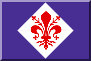 Flag red lily on white square plus purple HEX-482E92