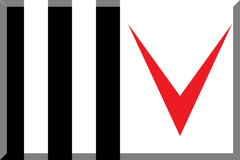 600px vertical Black White - Red HEX-ED1C24 letter V