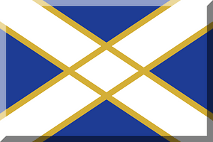 600px White St Andrew's cross on Blue HEX-1E3C94 and Gold HEX-DFAF37 border