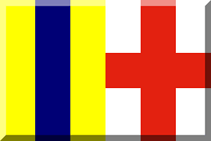 600px HEX-FFFF00 White background with HEX-000075 vertical stripe HEX-E32110 cross