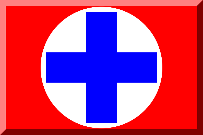 600px Red background HEX-0000FF cross on White circle
