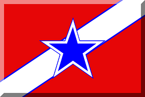 900px background HEX-E60607 diagonal White star HEX-0000FF