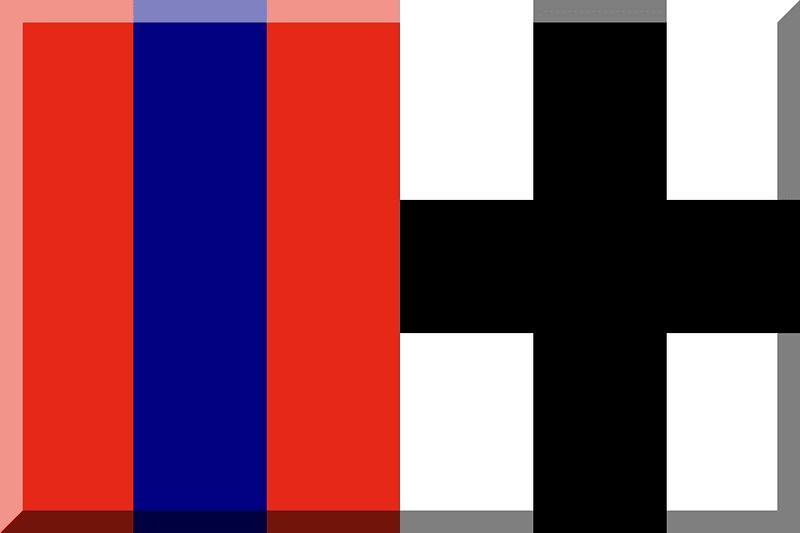 600px Black cross on White background Vertical stripes HEX-E62916 HEX-000080
