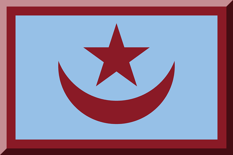 600px HEX-8A1A26 crescent and star on HEX-96C0E7 background