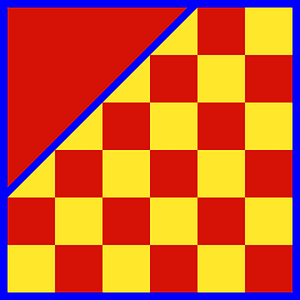 600px chequered HEX-FFE72B HEX-D61206 border HEX-0000FF