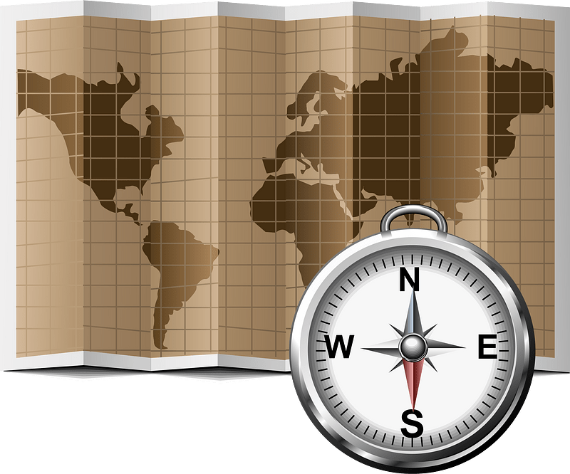 Brown map with compass
