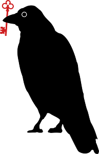 Crow standing with red key