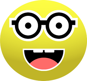 Smiling broadly face with glasses