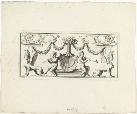 Musicerende putti met fluit en hoorn naast een schelp, RP-P-2009-504, Bernard Picart, between 1683 and 1733