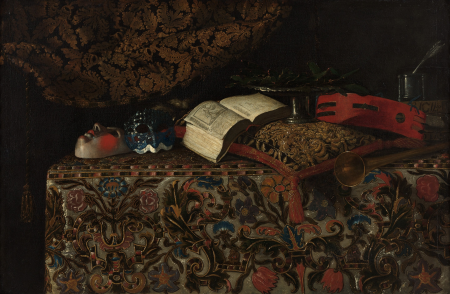 Still life with masks, books and musical instruments, Giuseppe Recco, between 1634 and 1695