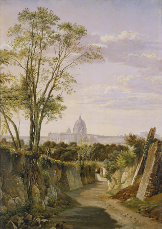 View of St. Peter's Basilica from the Via Sacra., Ditlev Martens, between 1825 and 1837