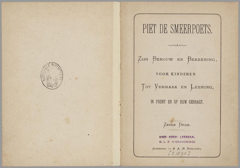 Piet the Grease-Poets: his repentance and conversion, for children's amusement and instruction, in picture and rhyme / after Carl Ludwig Thienemann, Heinrich Hoffmann