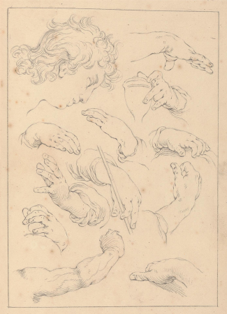 Various Sketches of Hands, Heads, and Arms, Hamlet Winstanley, between 1715 and 1720