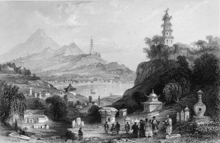 Lake Fu Hao and lake of the Thundering Wind from the Vale of Jomlu, Thomas Allom