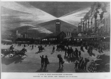 A levee at night - electric light illumination. Sketches on the levee, New Orleans - by J. O. Davidson . LCCN2006676403, Julian Oliver Davidson, 1883