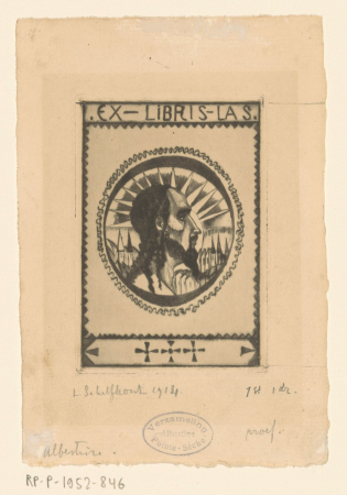 Ex libris van Lodewijk Schelfhout en Albertine van der Meulen, RP-P-1952-846, Lodewijk Schelfhout, 1914
