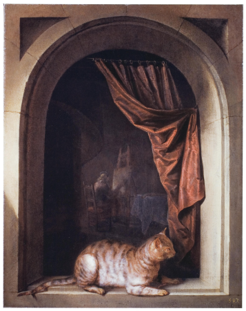 Cat on a Ledge, Gerrit Dou, 1657