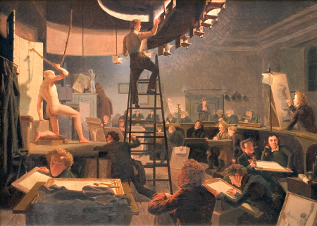 Intirior of the department of model drawing in the Art Academy in Copenhagen, Charlottenborg, Wilhelm Bendz, 15 April 1826 / 1826