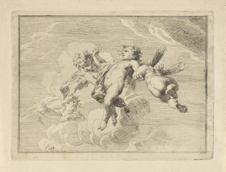 Vier putti tussen de wolken, RP-P-OB-61.062, Jacob de Wit, between 1705 and 1754