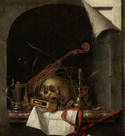 Vanitas still life with skull, Cornelis Norbertus Gijsbrechts, circa 1667-1668