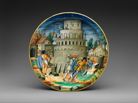 Plate with The Building of the Tower of Babel, Guido Fontana, circa 1550–60