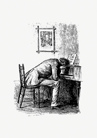 Sad pianist from Peter Ibbetson, Etc published by J.R. Osgood & Co. (1892). Original from the British Library. Digitally enhanced by rawpixel