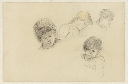 Vier schetsen van kinderhoofden, RP-T-1981-402(R), Jozef Israëls, between 1834 and 1911