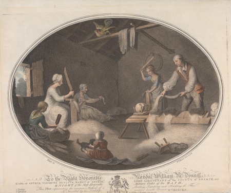 Plate IV: representing the common Method of Beetling, Scutching and Hackling the Flax, William Hincks, 1791