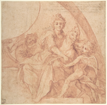 Allegorical Figure of Purity with a Unicorn and Two Putti (recto); Study of the Same Figures (verso), Baldassare Franceschini, 1642