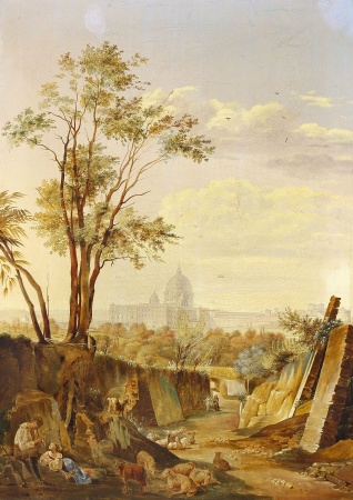 View from Via Sacra of Rome with the basilica of Saint Peter., Ditlev Martens, between 1825 and 1837