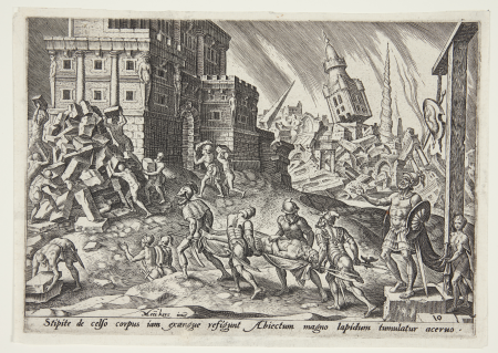 The body of Aj's king is brought to the city gate, Philip Galle, 1569