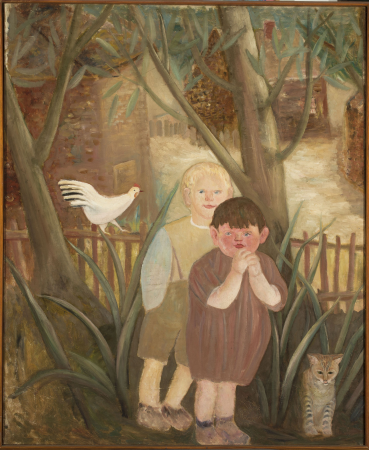 Two children with a cat, Tadeusz Makowski, circa 1920
