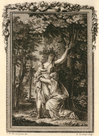 Lotos transformed into a tree while fleeing Priapus, Dryope experiences the same change after cutting a branch, Jean-Michel Moreau