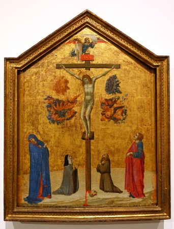 Christ on the Cross with the Virgin and Saints Clare, John the Evangelist, and Francis, Pietro Lorenzetti, Italy, c. 1320, tempera and gold on panel - Fogg Art Museum, Harvard University - DSC01083, Pietro Lorenzetti