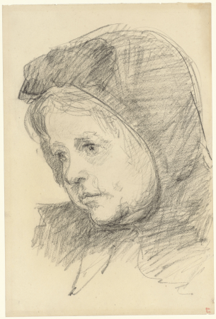 Kinderkopje met muts, naar links, RP-T-1981-431, Jozef Israëls, between 1834 and 1911