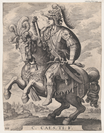 Plate 4: Emperor Gaius on Horseback, from 'The First Twelve Roman Caesars', after Tempesta, Matthäus Merian, 1610–50