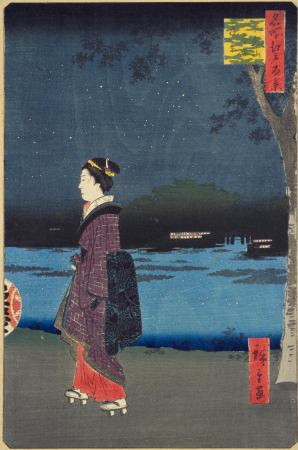 100 Famous Views of Edo - Night view of Mt. Shinyusan and Yabori, Utagawa Hiroshige