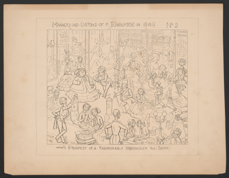 Manners and customs of Englyshe in 1849. No. 2, A prospect of a fashyonable haberdasher hys. shope - RD (monogram). LCCN2013651001, Richard Doyle, 1849