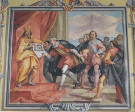 Handover of the deed of donation from the city of Klagenfurt to the Carinthian estates by Emperor Maximilian I, Josef Ferdinand Fromiller