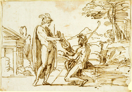 Apollo receiving the lyre from Mercury (study for the Farnese Gallery), Annibale Carracci