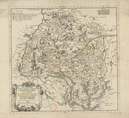 Swabia Map - Secular and Ecclesiastical Divisions, 1674