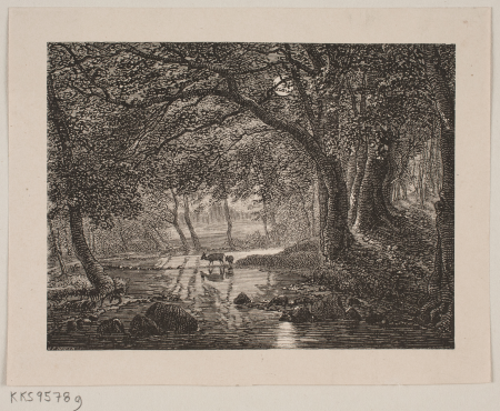 A stream running through a forest, Hans Peter Hansen